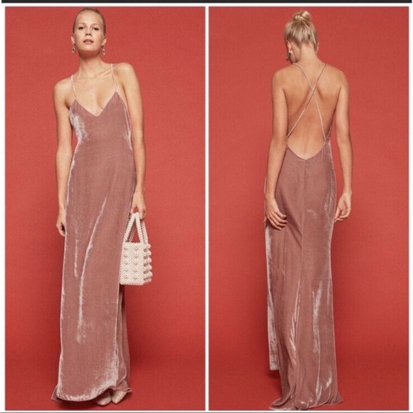 Reformation Dresses Reformation Rimini Blush Pink Velvet Maxi Dress